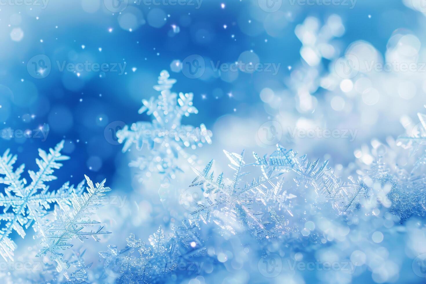 Macro snowflakes glistening on a frosty winter day photo