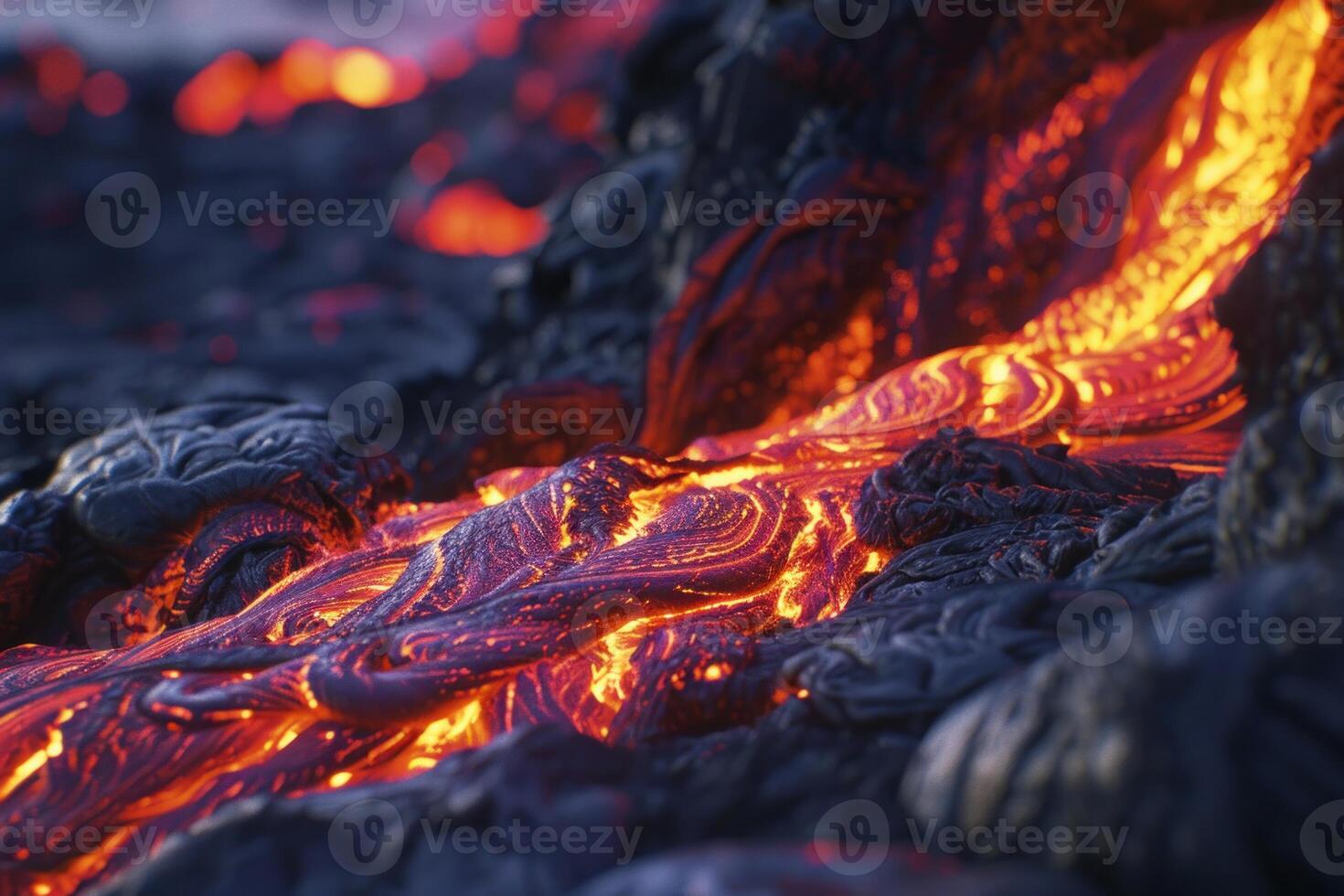 Flowing lava creates stunning patterns on volcanic rock photo