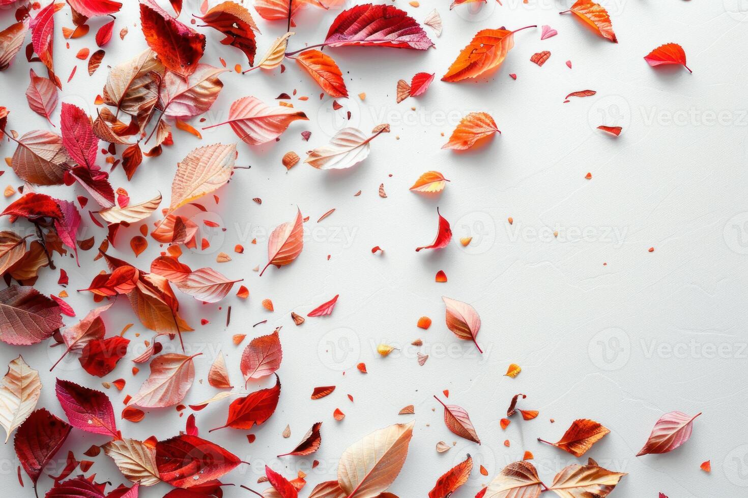 Colorful autumn leaves creating frame on white background photo