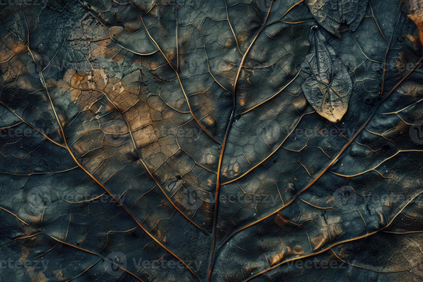 Close up of decaying leaf showing intricate veins and texture photo