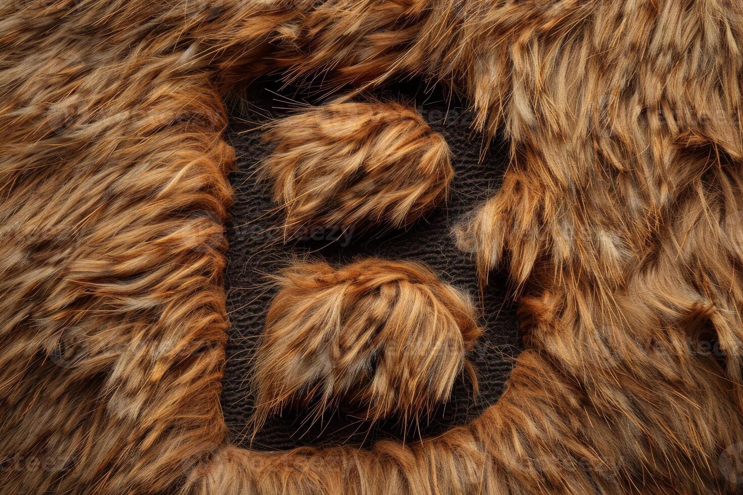 Brown fur carpet creating letter b, top view photo