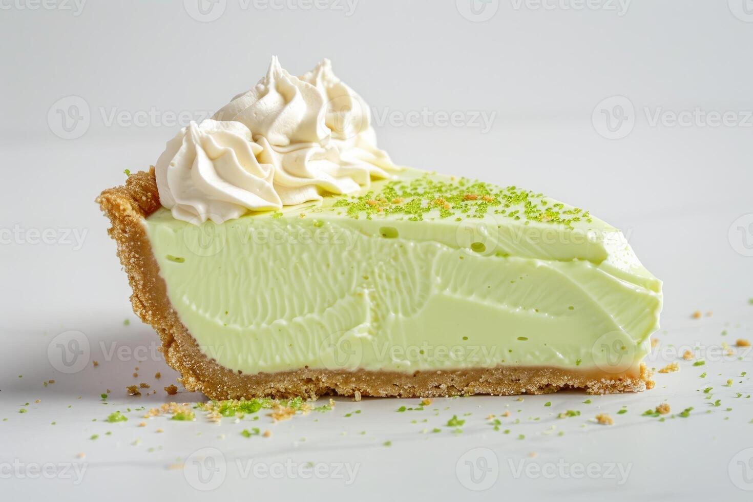Delicious key lime pie slice with meringue topping and lime zest photo