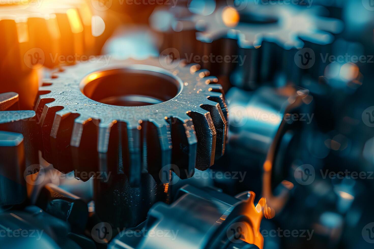 Gears rotating smoothly in complex machinery symbolizing industrial synergy photo