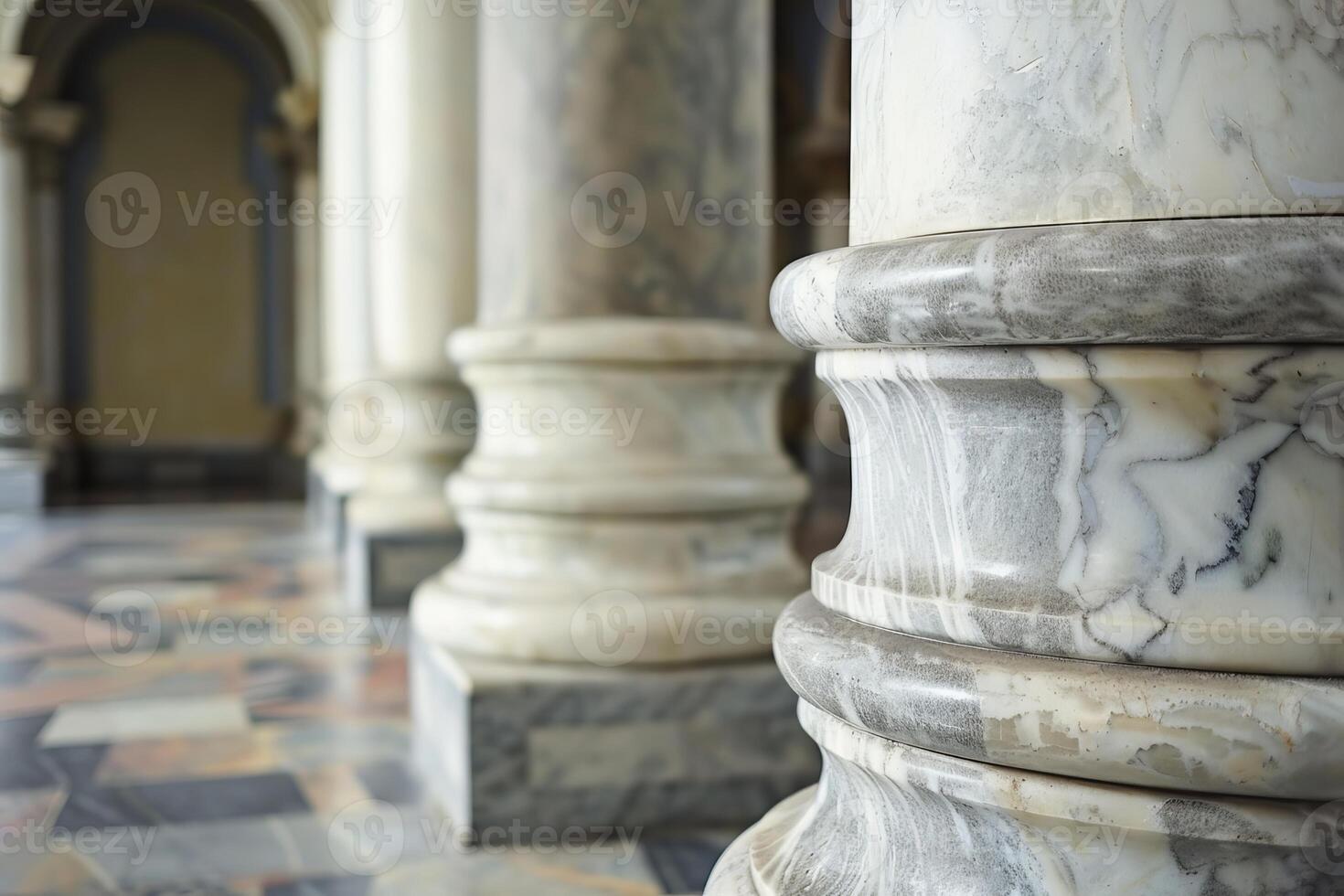 Row of marble columns supporting building structure photo