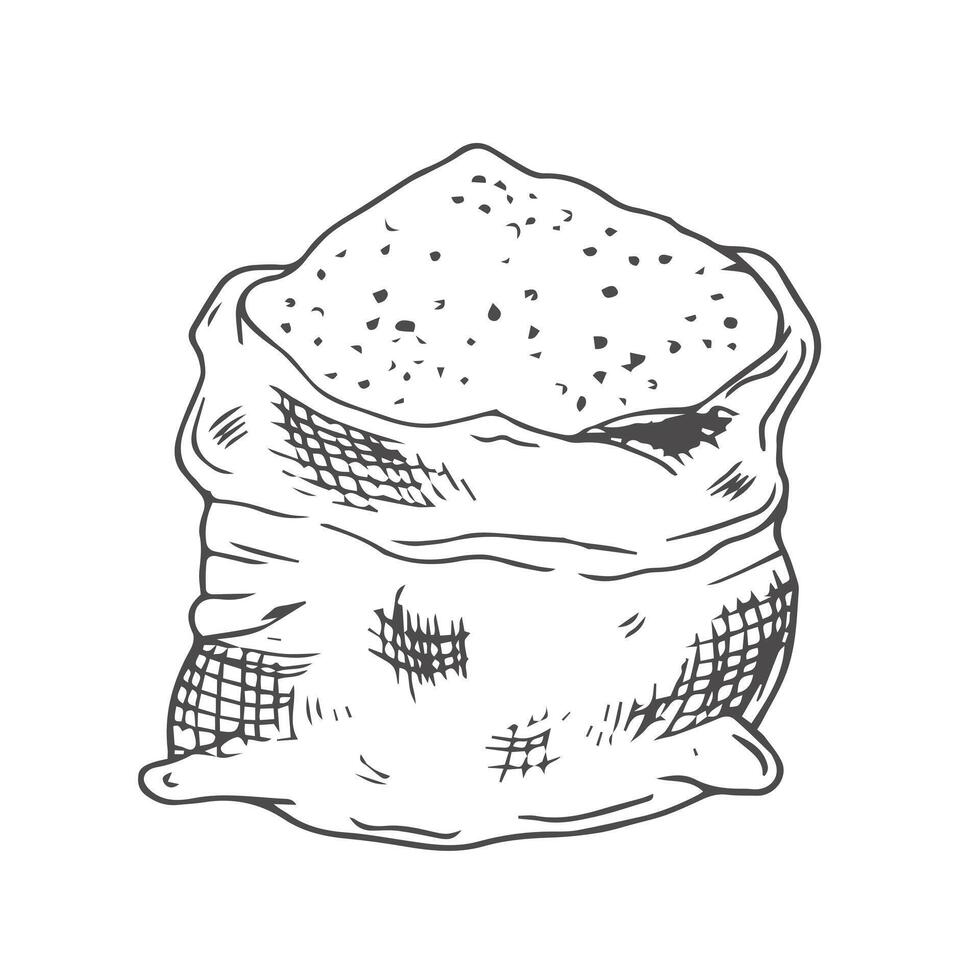 Sack of flour. Outline illustration on white background, design element vector