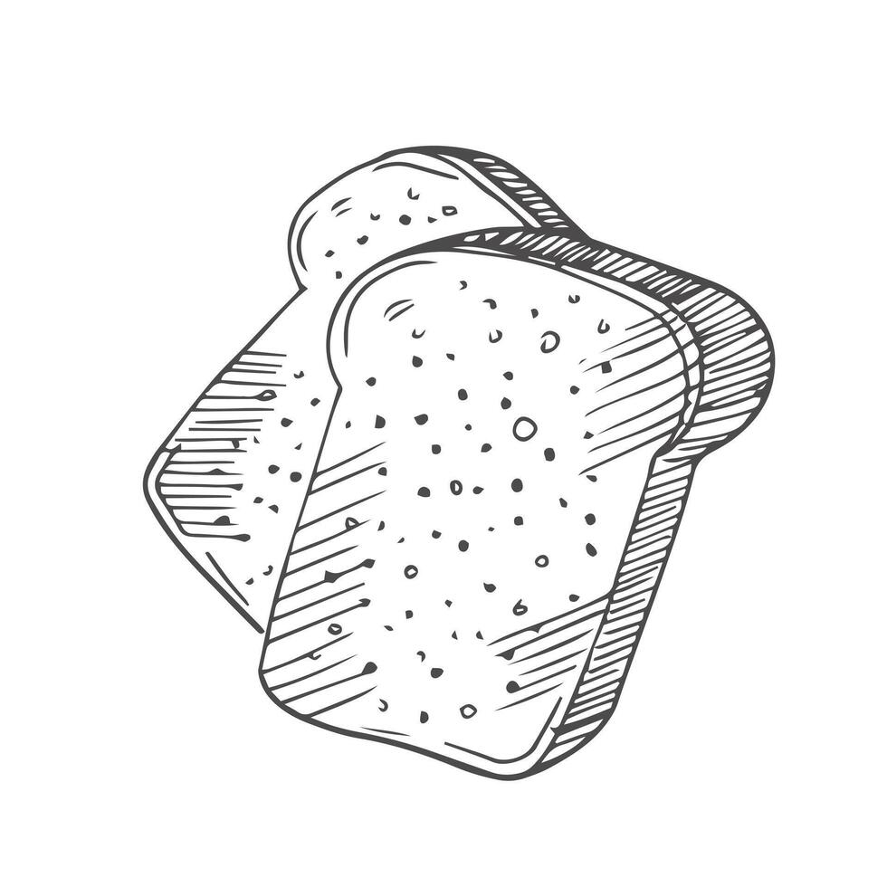 Doodle sliced bread and toasts illustration isolated on white. square loaf with various bread slices. sandwich icons vector