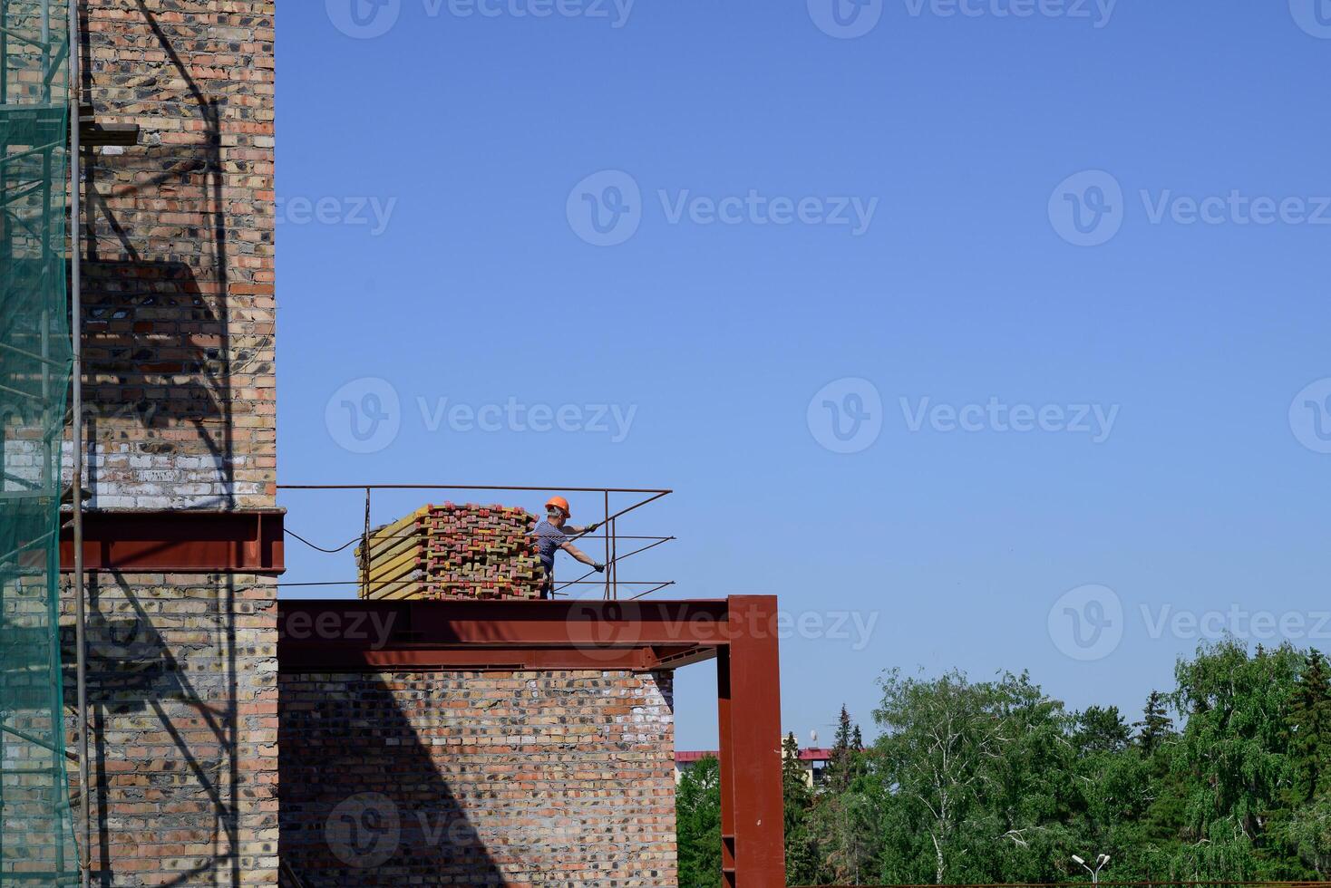 The frame of a new house. Construction site. New housing, mortgage lending On a wonderful day photo