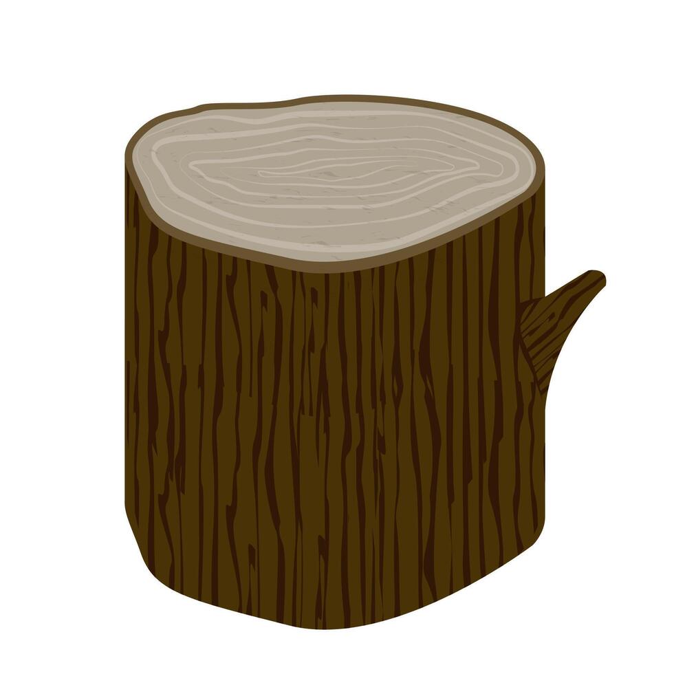 Cutted tree trunk timber with growth rings cartoon illustration vector
