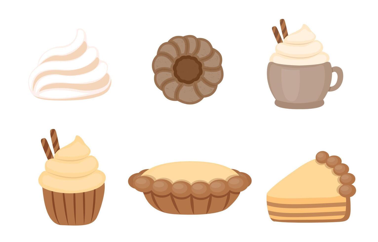 Sweet food dessert collection cake cheese pie cookie and cream vector