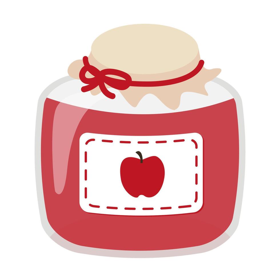 Red apple jam in a glass bottle cartoon illustration vector