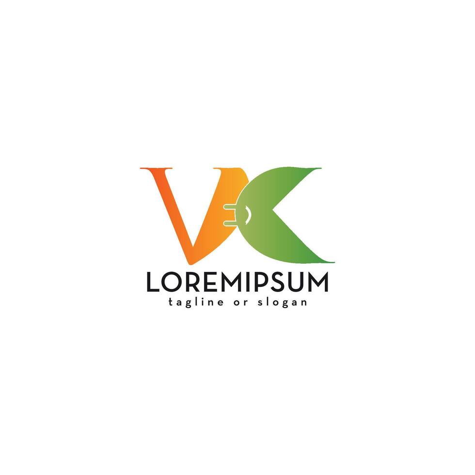 Electric Plug VK Logo, Creative Letter VK Energy, Technology, Power Connection Symbol vector
