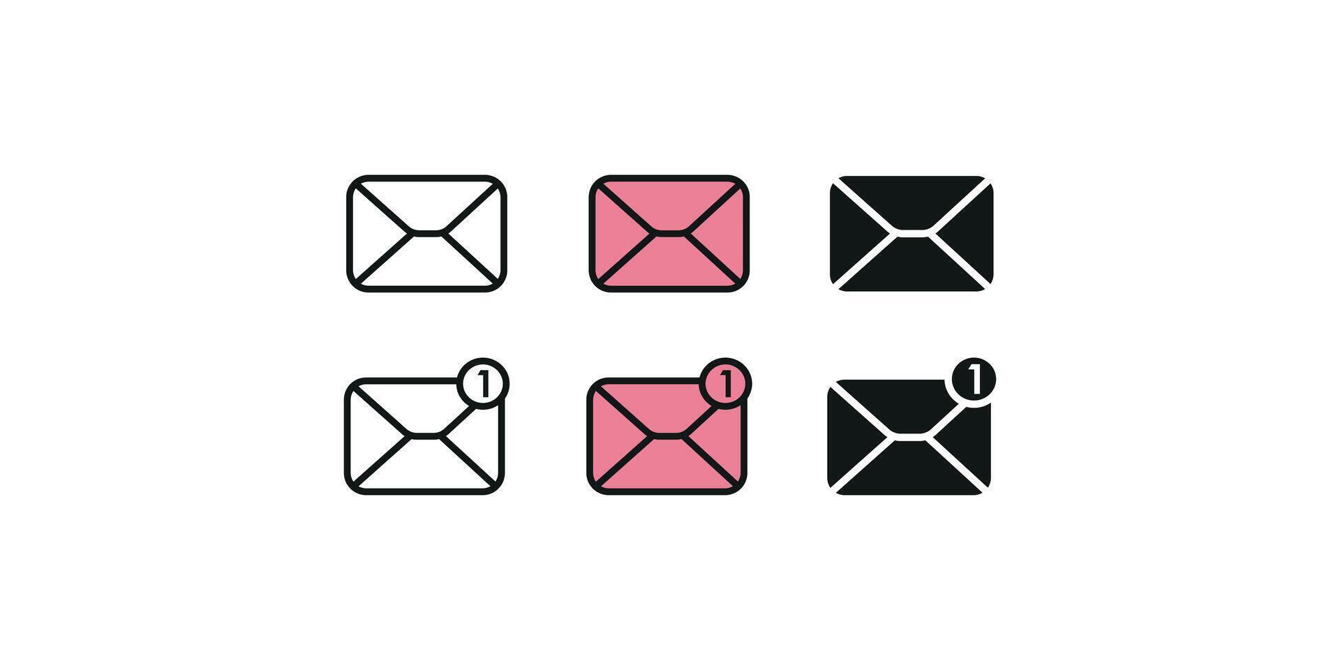 Modern Email Notification Icons With Three Styles For UI And Applications vector