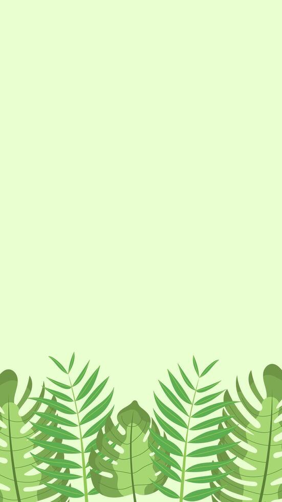 Vertical background with tropical forest leaves on the bottom side, monstera leaves and exotic palm leaves. Place for text. illustration in flat design style vector