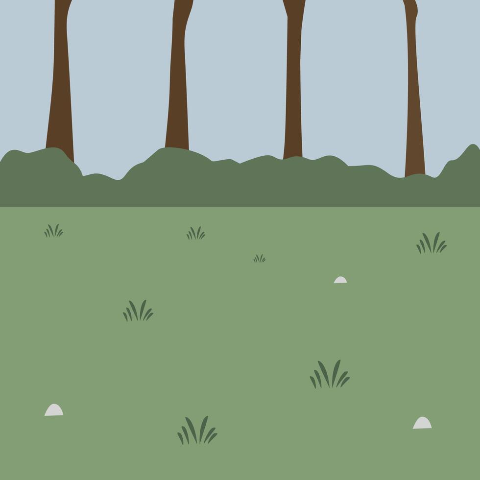 Forest illustration. Forest meadow. Simple forest. Bushes. Grass on the park. Countryside. Jungle. vector
