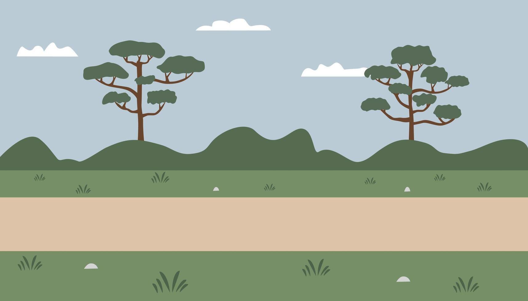 Countryside Landscape. Park illustration. Children book background. Bushes. Suburb illustration. Foliage. Park in the city. Road in the forest. vector