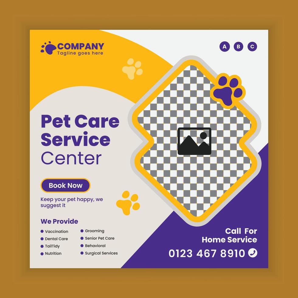 Pet Healthcare Service center Social Media Post Design or Pet Business web and online Post Square Banner Template vector