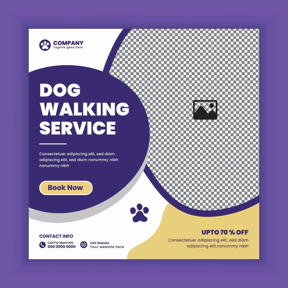 Dog walking Social Media Post design Or pet healthcare business web, online Square banner template vector