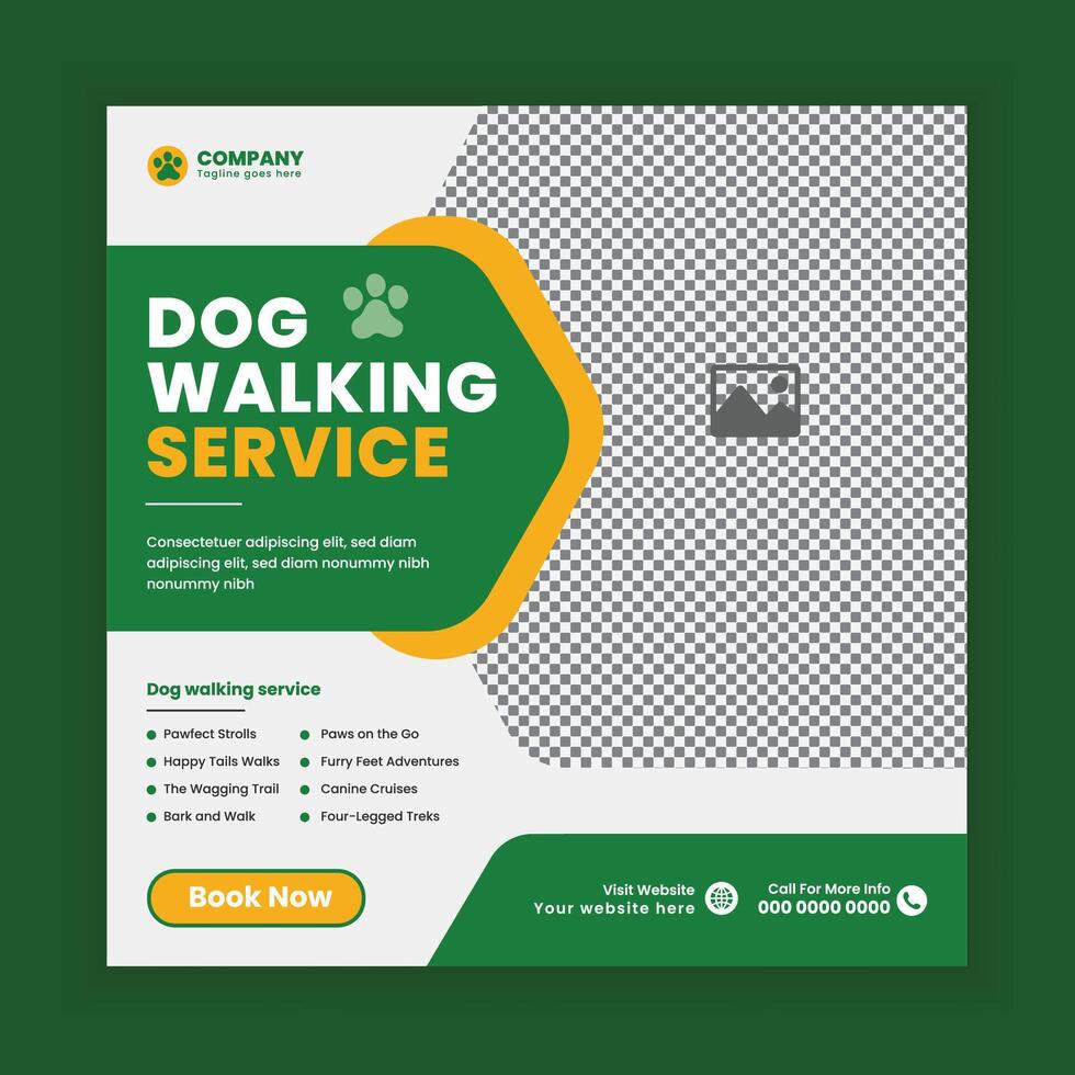Dog walking Social Media Post design Or pet business online Square banner template vector
