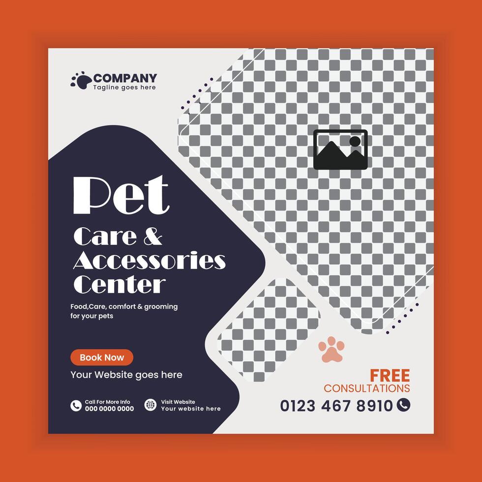 Pet care and grooming Service Social Media Post Design or Pet Business web and online Post Square Banner Template vector