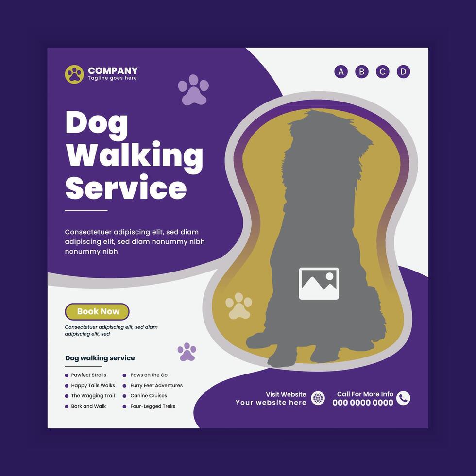 Dog walking Social Media Post design Or pet store business web, online Square banner template vector