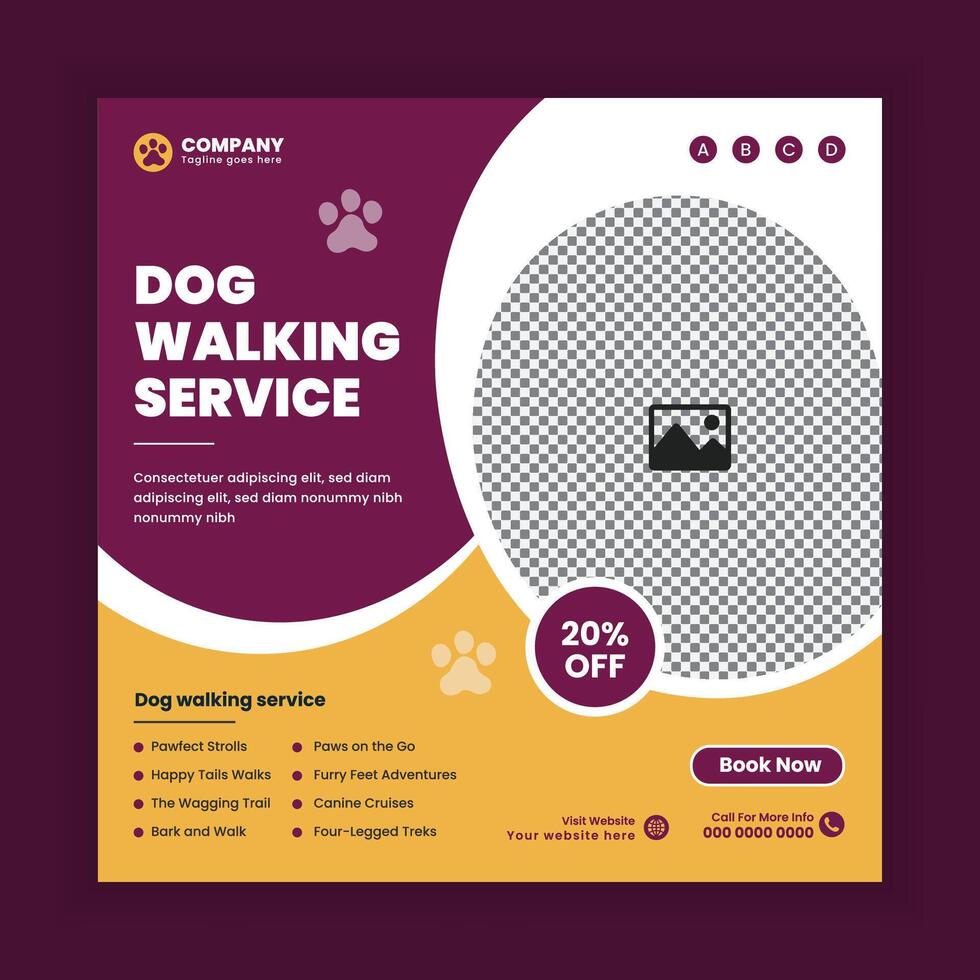 Dog care and walking Social Media Post design Or pet business web, online Square banner template vector