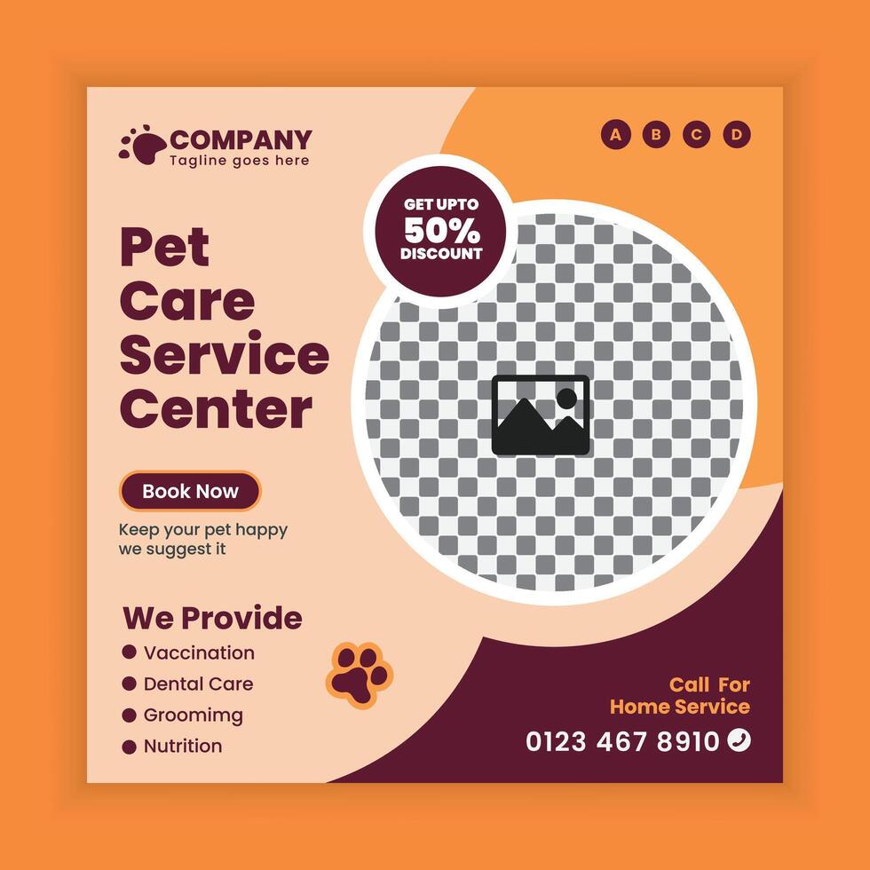 Pet Adoption, Food, and Healthcare Service Social Media Post Design or Pet Business online Post Square Banner Template vector