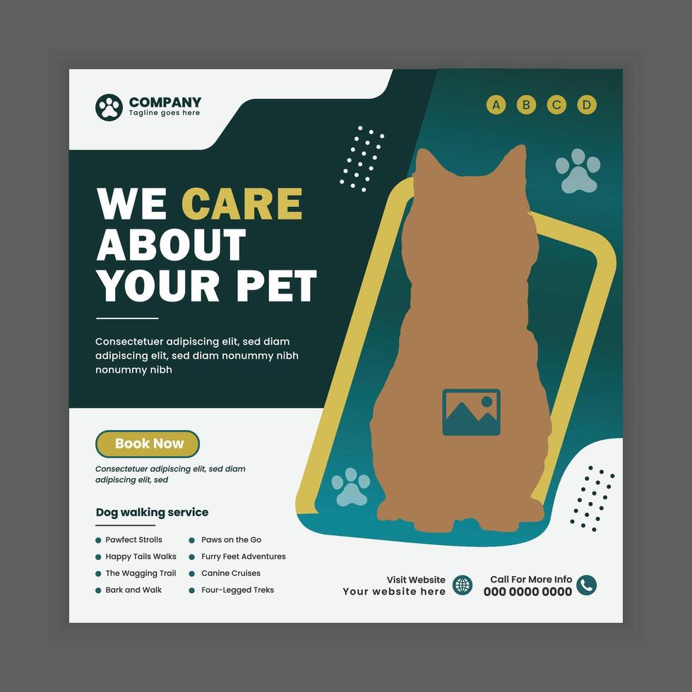 Dog walking Social Media Post design Or pet business web, online Square banner template vector