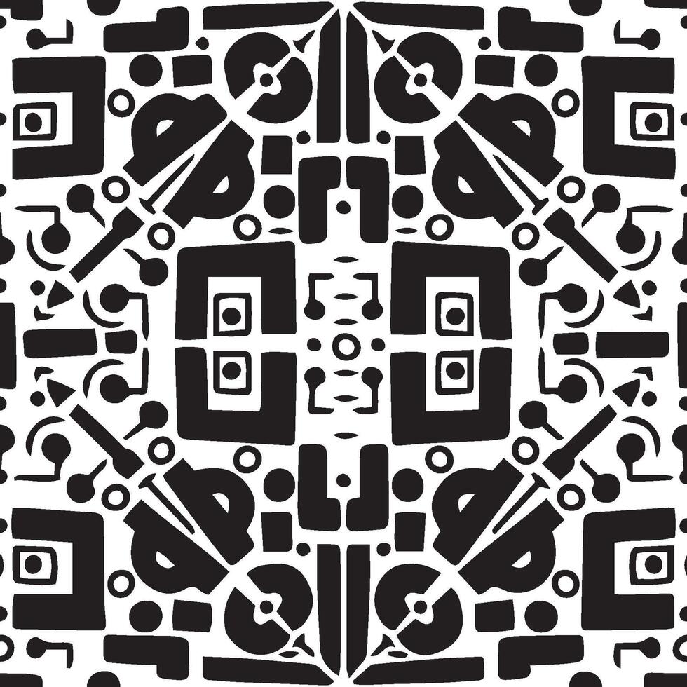 Geometrical black white abstract seamless pattern. hand drawn illustration on white background vector