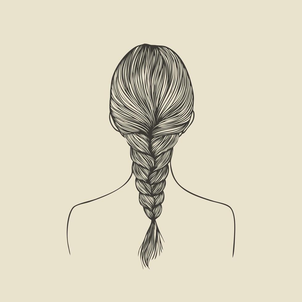 line illustration of a womans braided hairstyle, intricate yet simple, flat and clean lines, centered on a white background vector