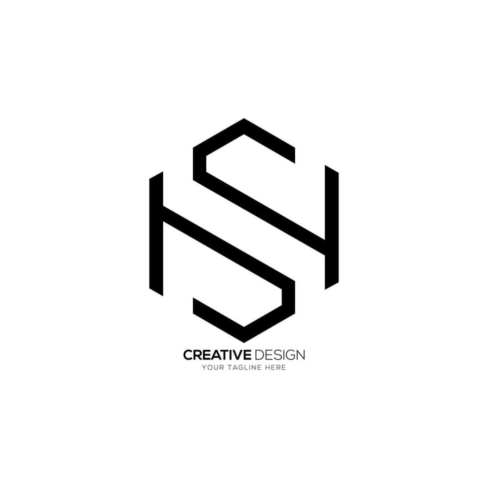 Hexagonal creative letter Sh or Hs initial line art polygon abstract monogram logo vector