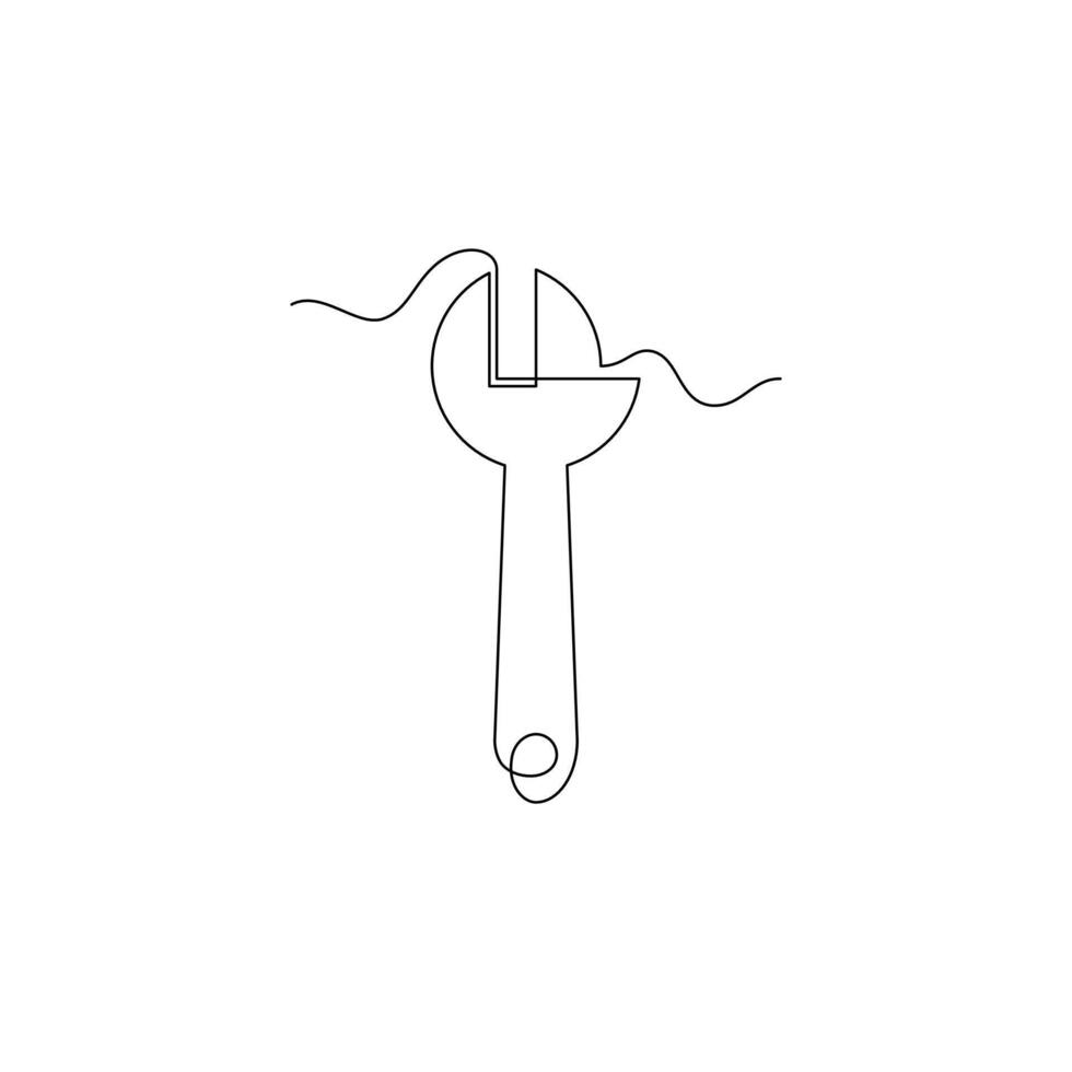 one line art adjustable spanner illustration. line art, one continuous line, simple, hand drawn and sketch style. for icons, symbols, signs or logos vector