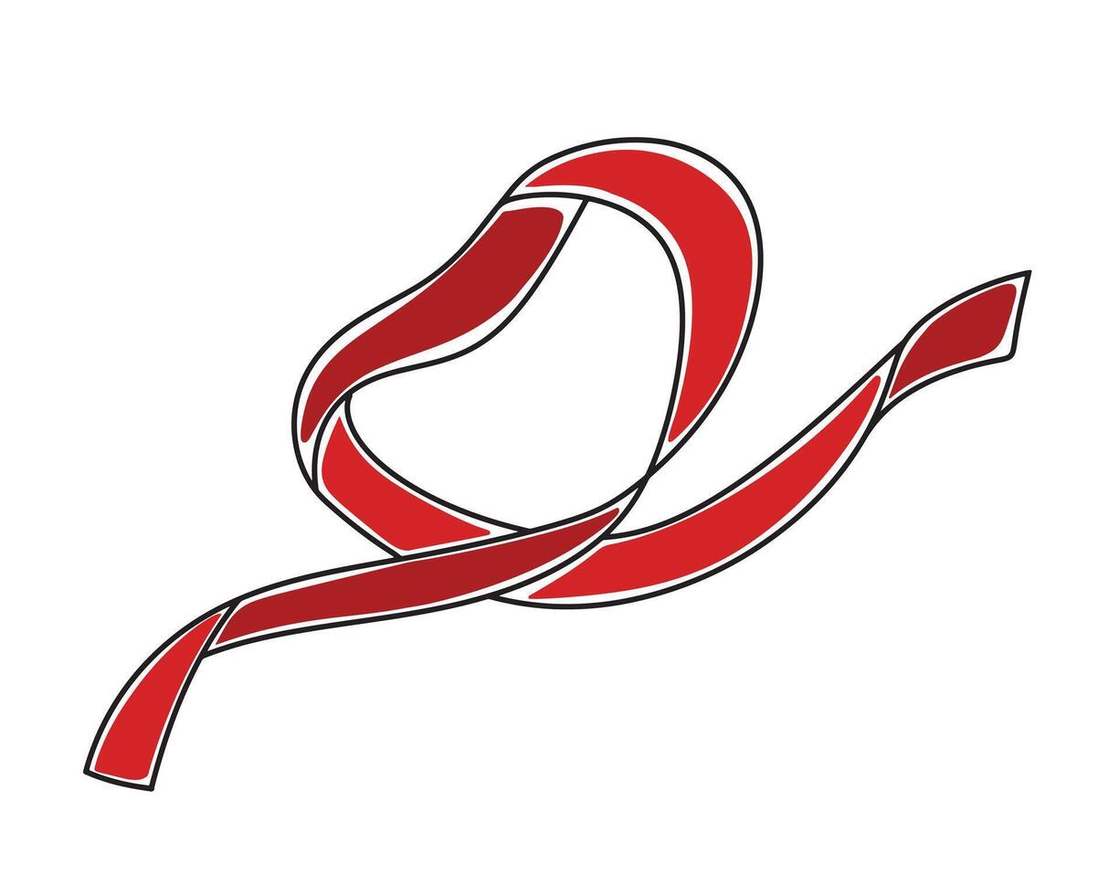 Simple drawing of red heart shaped ribbon for Bleeding Disorders Awareness Month. Hand drawn illustration with black outline vector