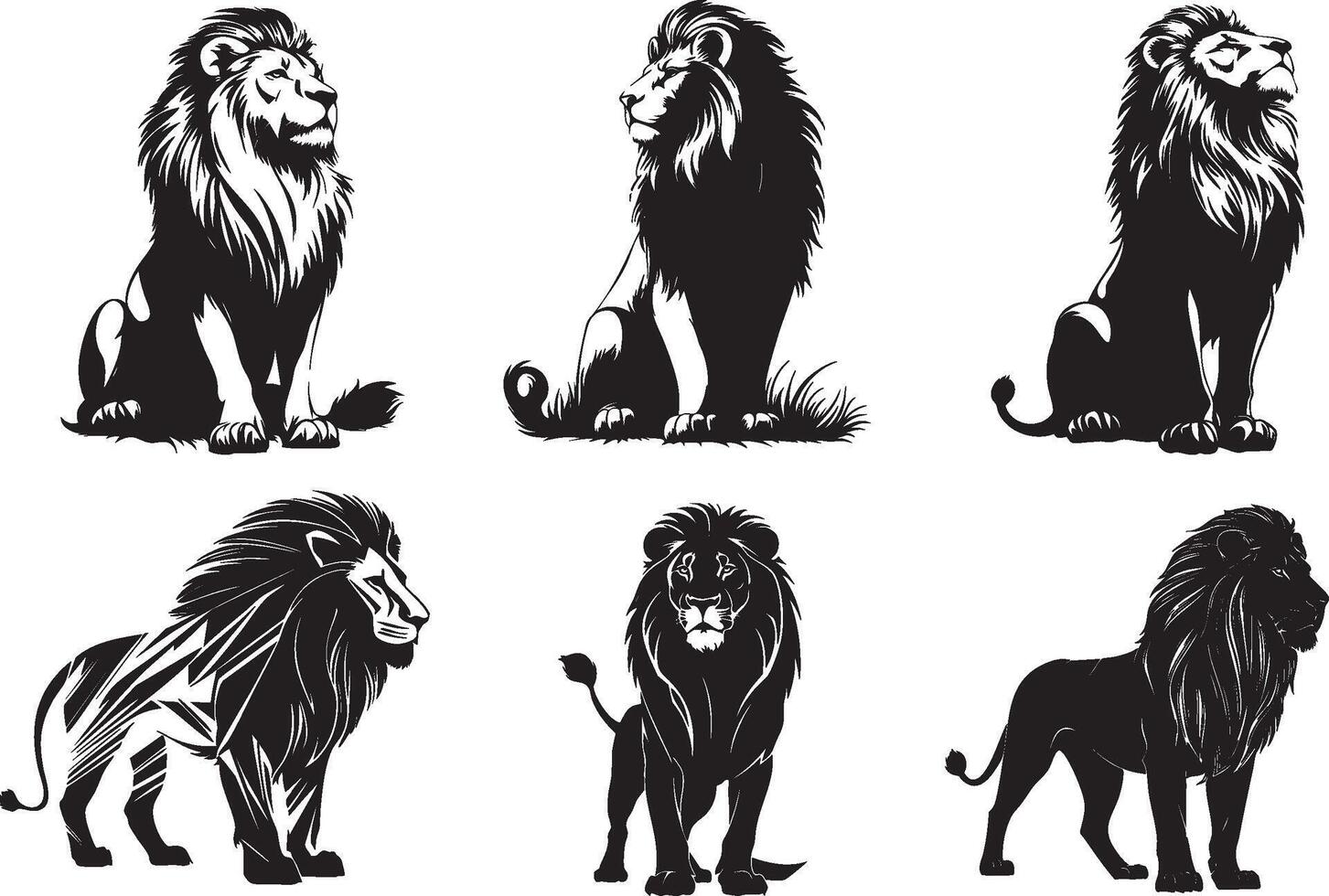 Lion silhouette set vector
