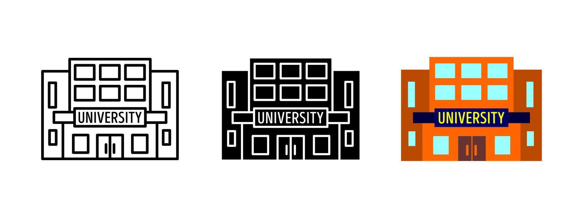 University building icon. Education campus illustration. College school symbol. Academic architecture pictogram. Learning institution graphic. Higher study design. vector
