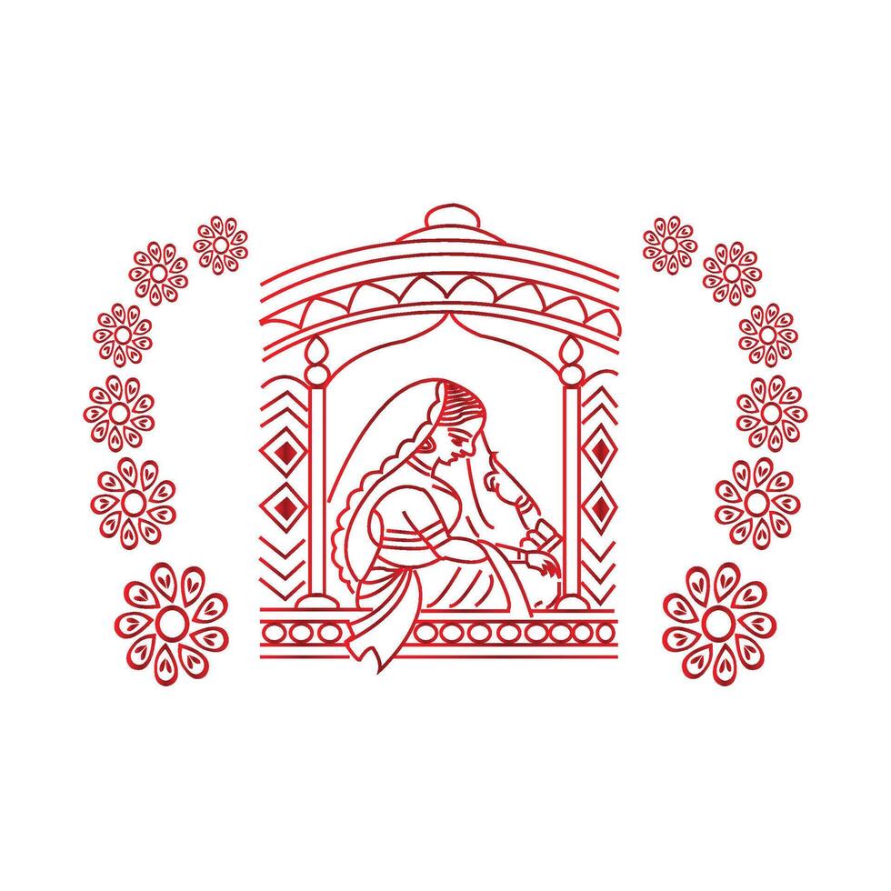 Girl on palki weeding red illustration vector