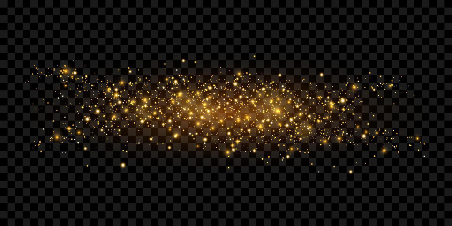 Golden glitter, sparkles, confetti. Isolated scattering particles with light effect. Abstract element with flares, glare and stars. Luminous points for luxurious banners, designs. vector