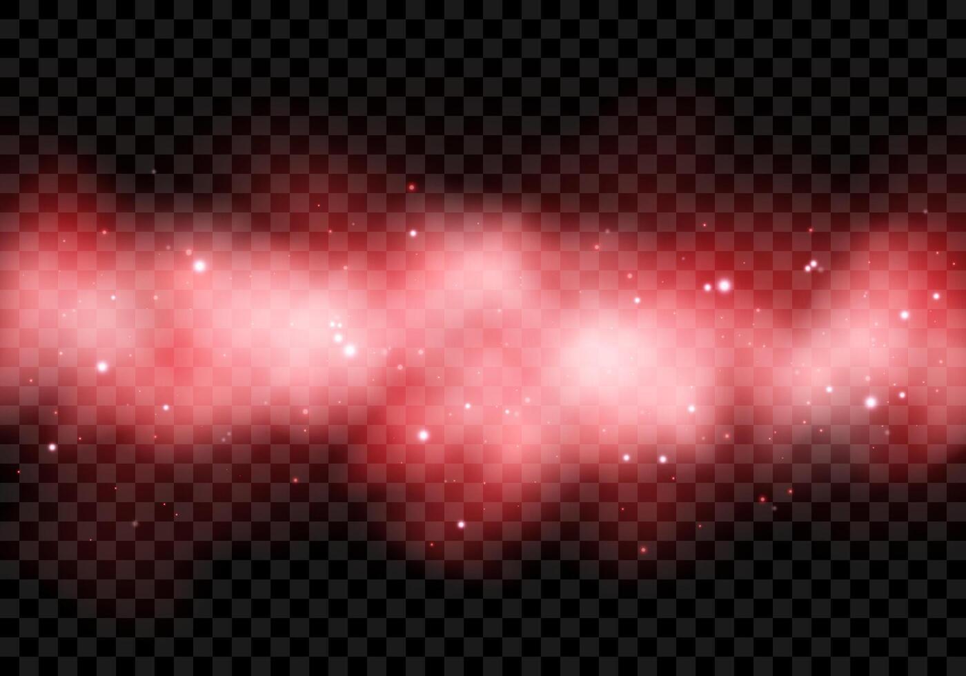 Magic red smoke, fog, gas, smog or clouds with glitter, flare, sparkles, stars, particles. Abstract neon airy texture with light effect. Isolated element on dark background. vector