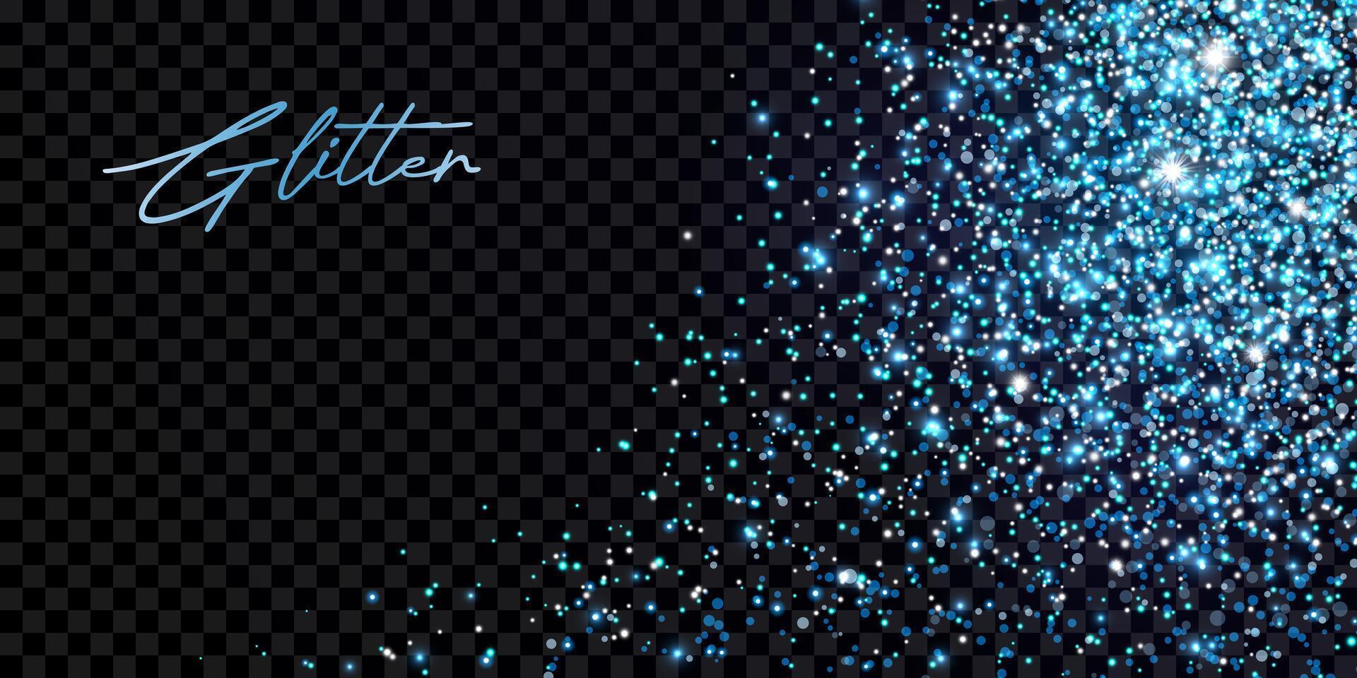 Blue glittering dust with light effect, stars, particles, grain. Isolated neon confetti. Abstract element, spray, sand for festive and luxurious designs, celebration backgrounds. vector