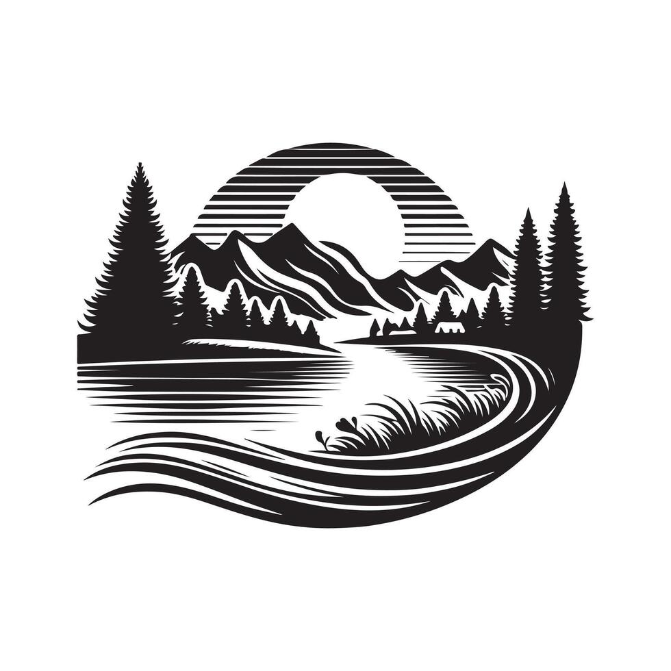 Creative River Retro Silhouette Vectors for Web and Print