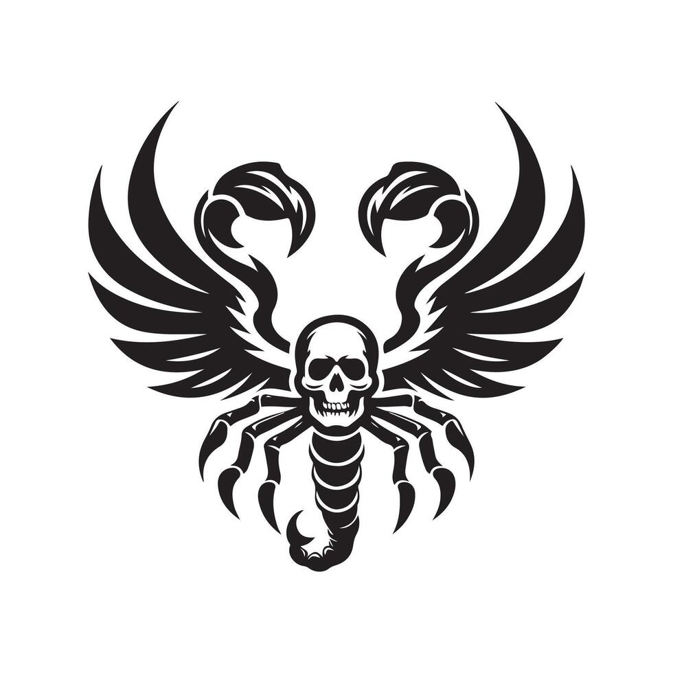 Modern Scorpion Wings with Skull Silhouette Collection vector