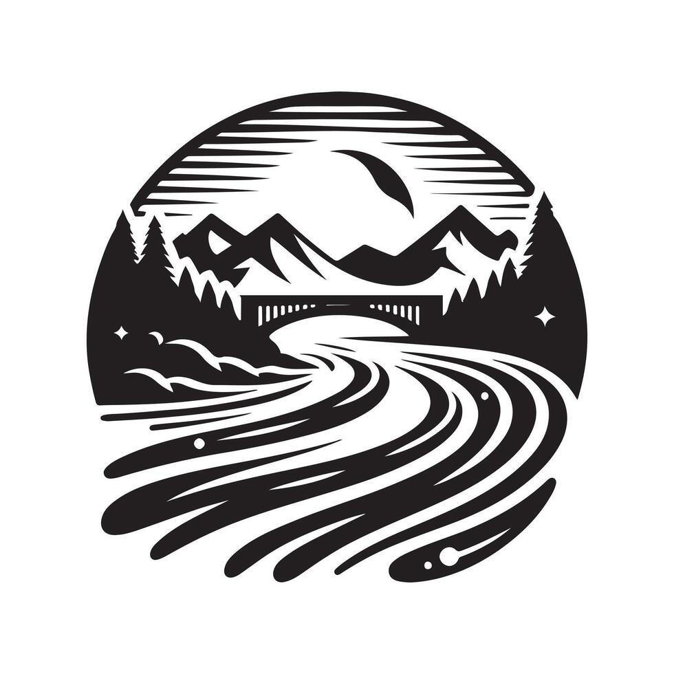 River Retro Vintage Silhouettes for Digital Art and Print vector