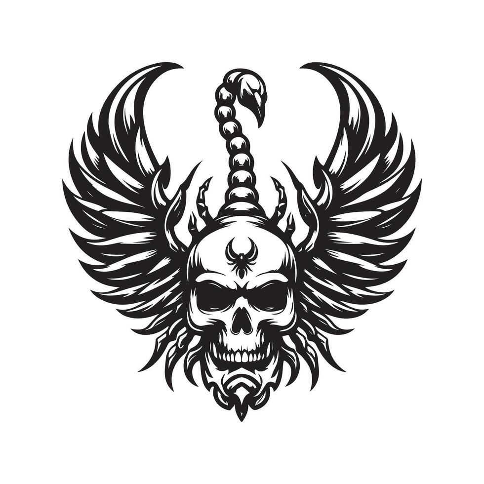 Scorpion Wings with Skull Illustrations for Creatives vector