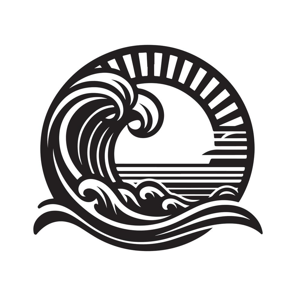 Classic Sea Wave Retro Silhouette for Illustration vector