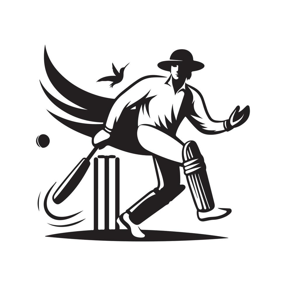 Sleek Cricket Player Silhouette Vectors for Creative Logos