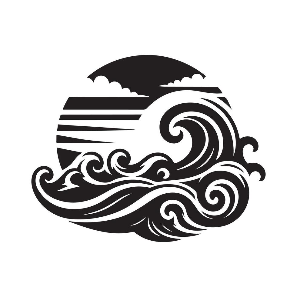 Sea Wave Retro Silhouette Set for Illustrators vector