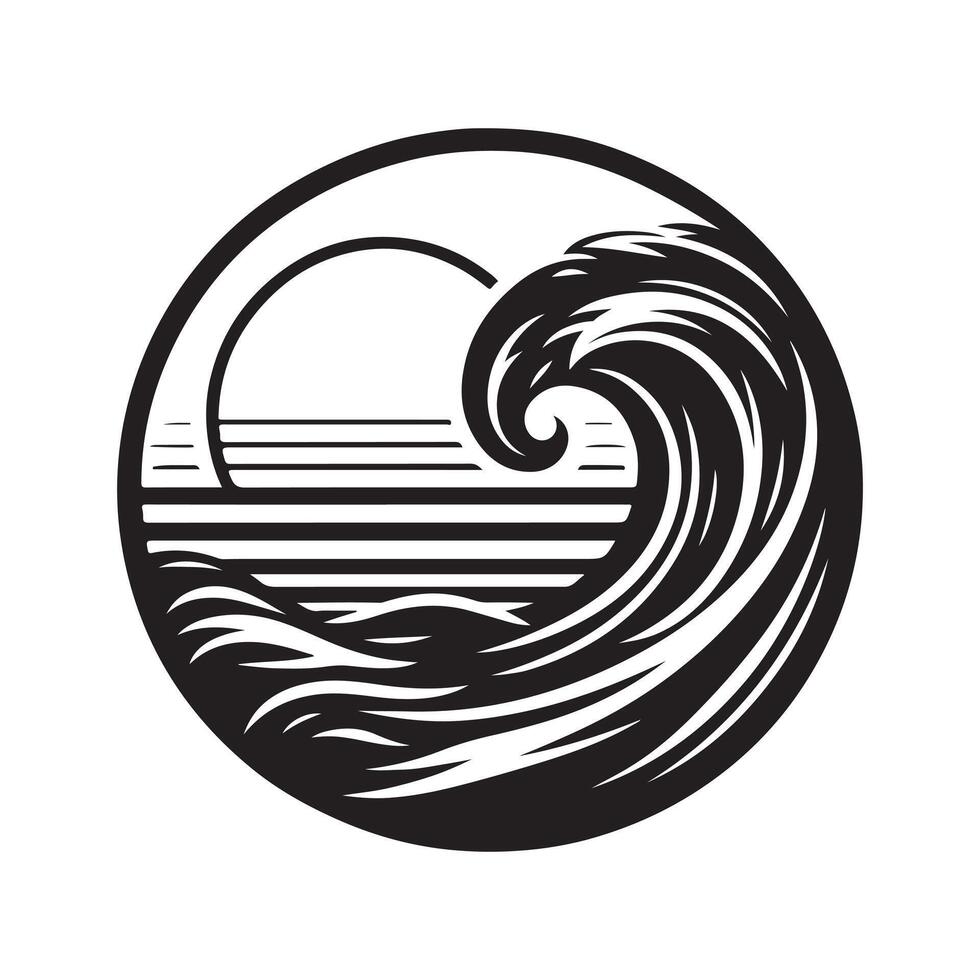 Retro Sea Wave Silhouette Vectors Art for Decorative Use