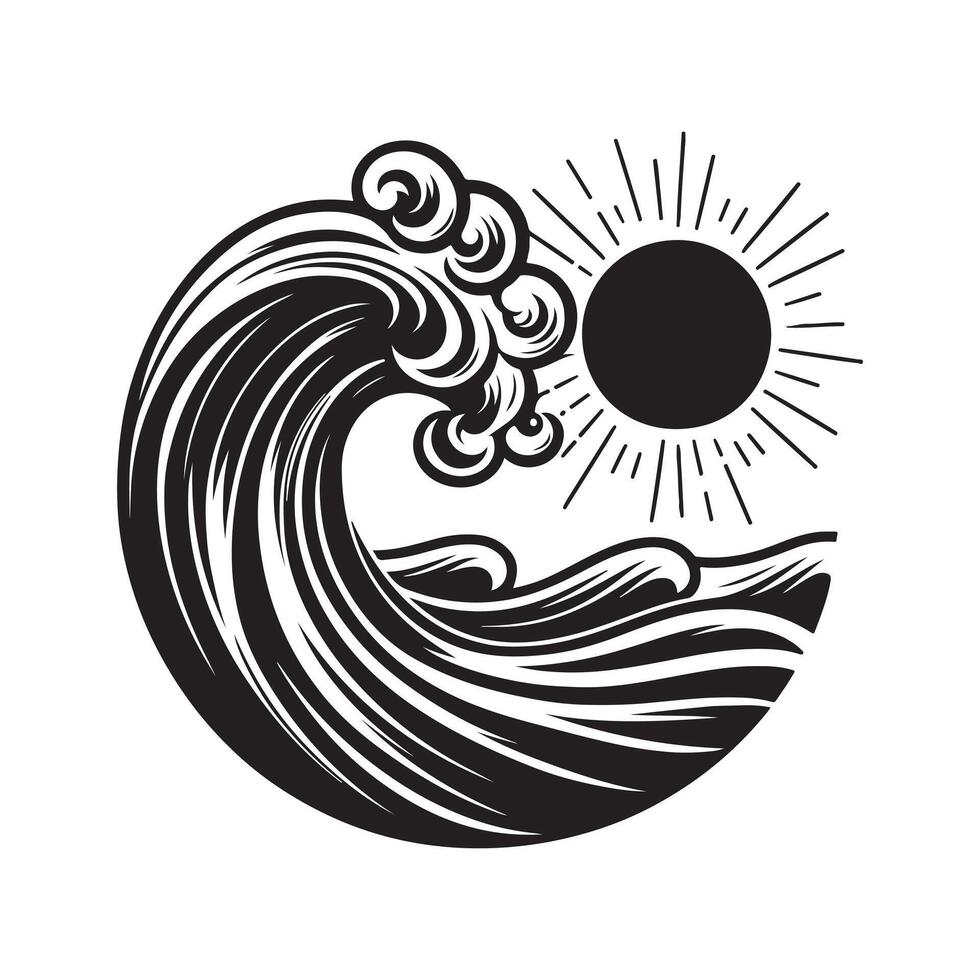Sea Wave Retro Silhouette Graphics for T-Shirts and More vector