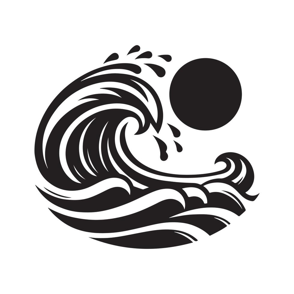 Stylish Sea Wave Retro Silhouette Art for Print vector