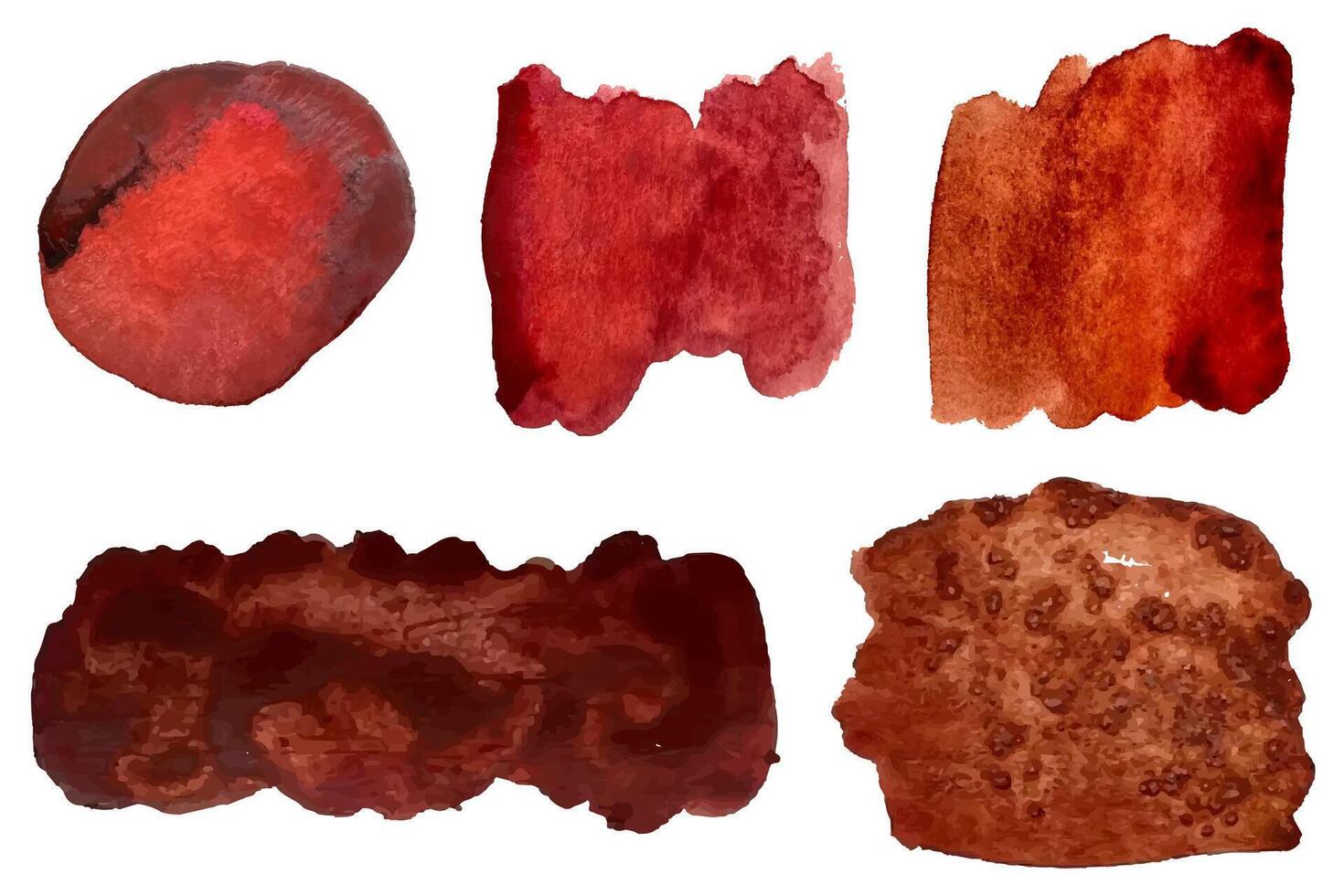Red and brown watercolor textures, each isolated on white background. vector