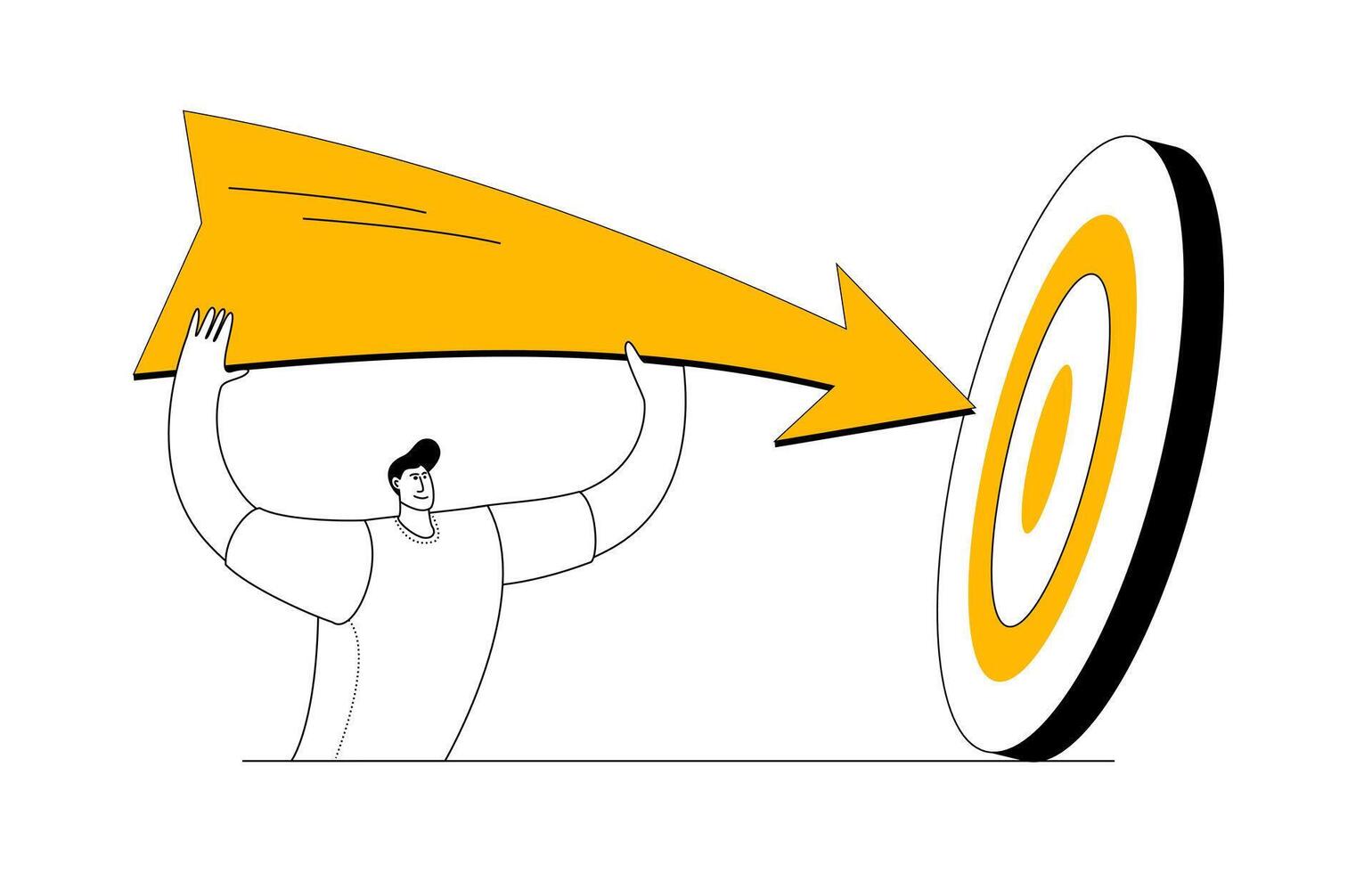 Man holding an arrow pointing to the center of the target. vector